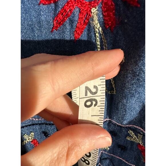 90s Vintage Jacket Womens Large Denim Floral Embroidered Boho Cottage Button - Picture 8 of 9